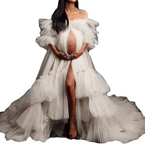 Fluffy Tulle Robe for Women Maternity Dress